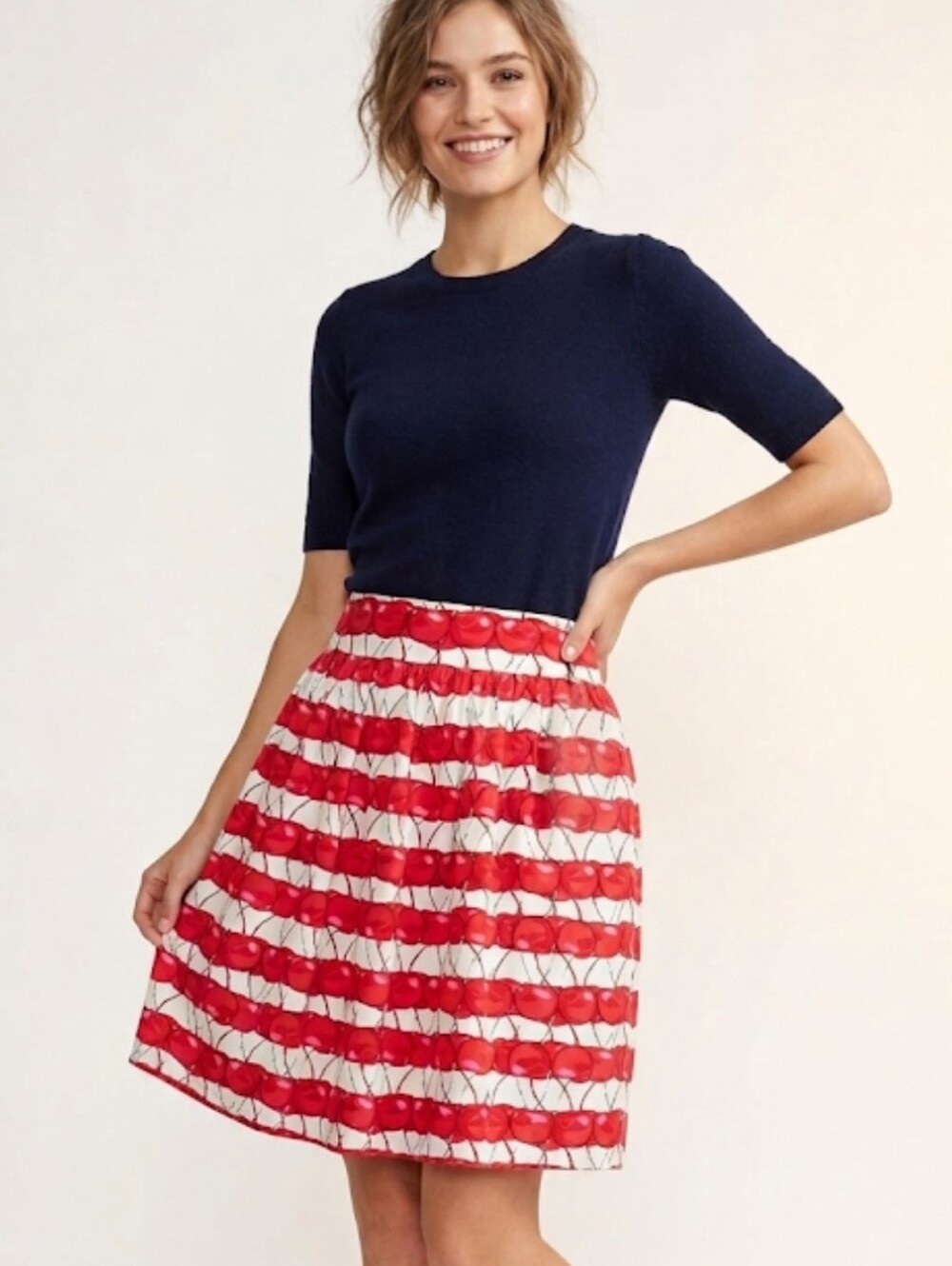 Cynthia Rowley Red Cherry Print Mini Skirt Size 16
